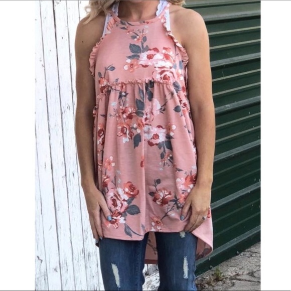 Tops - LAST ONE🔥 ruffled pink floral tank top medium